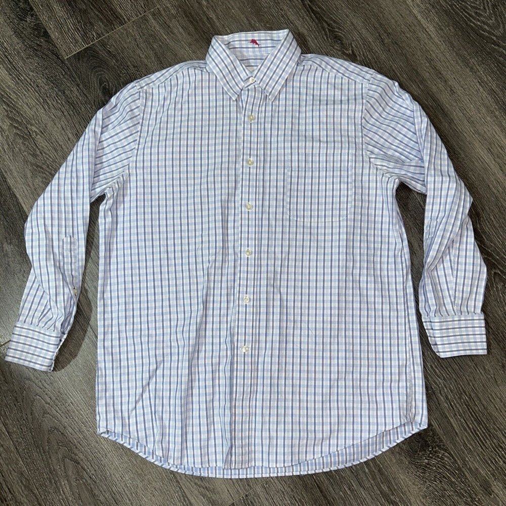Tommy Bahama 16/32-33 Blue Striped 100% Cotton Long Sleeve Button Up